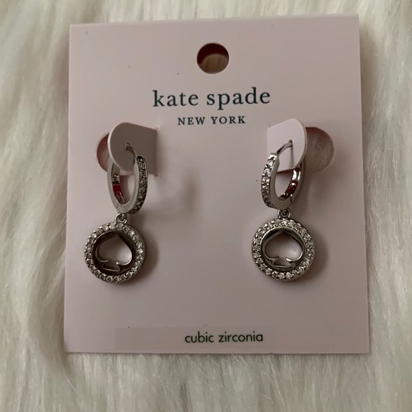 KATE SPADE Spot the Spade Pave Huggie Earrings in Silver - Picture 2 of 4